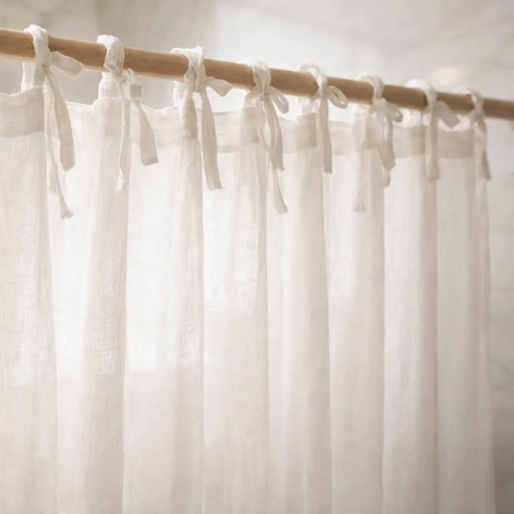 cortina baño tiras off white