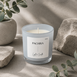 Vela aromática artesanal de cera de soja Vela Corallo Gris - Vista frontal - Pachira