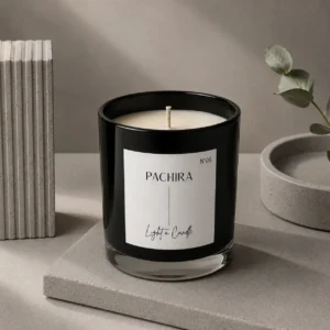 Vela aromática artesanal de cera de soja Vela Leggero Negro - Vista frontal - Pachira