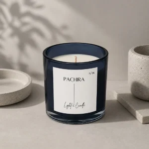 Vela aromática artesanal de cera de soja Vela Corallo Azul - Vista frontal - Pachira